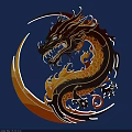 Orange and Black Dragon Wall Decor with Flame Accents and Crescent Moon Design
