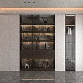 Modern Bookcase With Glass Doors Layered Shelves Marble Backboard And LED Lighting