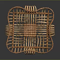 Square Shaped Woven Rattan Basket with Central Floral Pattern for Home Decor