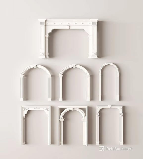 White Arched Doorway Frames In Various Styles For Home Interior Decoration 3d model 