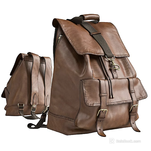 Brown Leather Backpack Showcasing Dual Angles View With Classic Design Details 3d model 