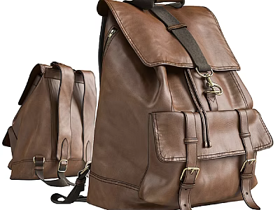Brown Leather Backpack Showcasing Dual Angles View With Classic Design Details 3d model