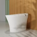 White Smart Toilet in Modern Bathroom with Yellow Curtain and Palm Leaves