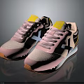 Pink Casual Sneakers With Yellow Tongue Blue Logo Mesh Upper And Orange Sole