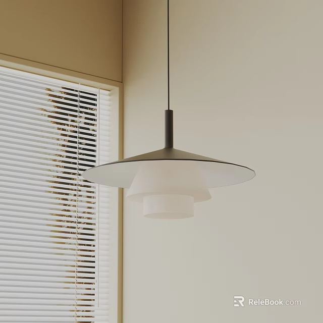 Modern Minimalist Pendant Light Design With Gray And White Shades In Interior Space With Window Blinds 3d model 