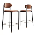 Modern Brown Upholstered Bar Stools with Sleek Black Metal Frame and Curved Backrest
