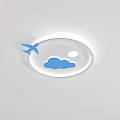 Circular Ceiling Light with Golden Airplane Cloud and Moon Decorations and Warm Illumination 3d model