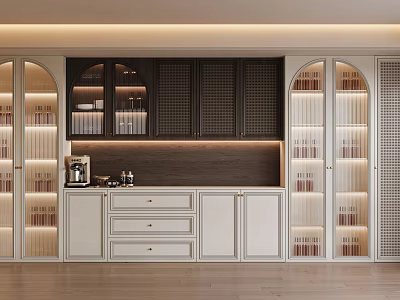 Modern Dining Room Sideboard Cabinet With Glass Doors LED Lighting Drawers And Storage 3d model