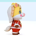 Cartoon Reptile In Red Chinese Costume With Yellow Mane Pink Cheeks Light Blue Background
