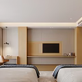Modern Hotel Guest Room Interior With Twin Beds Textured Wall And Sofa