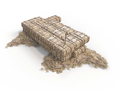 Textured Masonry Building Component With Layered Brick Design And Hay Surroundings 3d model