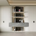 Modern Built in Bookcase With White Cabinets Decorative Backdrop And Marble Countertop 3d model