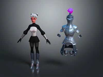 Silver Fantasy Armor With Purple Gemstone And Character Model Design 3d model