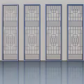 Four Modern Hinged Doors With Geometric Patterns And Blue Frames 3d model