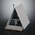 Wooden House with Triangular White Shingle Roof Wooden Deck Railing and Interior Windows Staircase Design