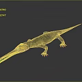 3D Rendered Prehistoric Reptile With Long Snout Green Body Sharp Teeth and Yellow Eyes