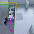 Commercial Kitchen Layout With Workstation Sink Cooking Equipment And Tile Flooring