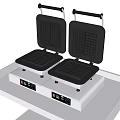 Two Black Waffle Makers As Kitchen Appliances On Metal Table 3d model