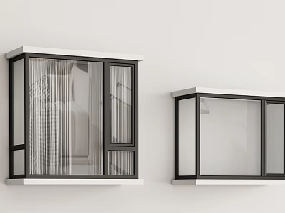 Modern Bay Windows in Contemporary Interior with White Walls Black Frames Glass Panes 3d model