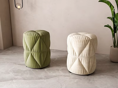 Modern Quilted Green Beige Stools In Indoor Minimalist Decor 3d model