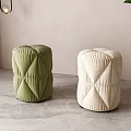 Modern Quilted Green Beige Stools In Indoor Minimalist Decor
