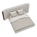 Modern Upholstered Double Bed With Striped Bedspread Wood Accent Headboard And Pillows