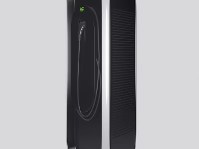 Modern Black Electric Vehicle Charger With Charging Cable And Green Indicator 3d model