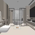 Modern Bathroom Interior Design With White Toilet Double Sinks And Bathtub