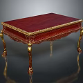 Classic Ornate Dining Table With Red Tabletop And Golden Carved Legs