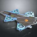 Sci Fi Aircraft Model With Blue Rotors Gray Body And Yellow Markings
