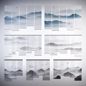 New Chinese Curtain Ink Landscape Zen Curtain 3d model