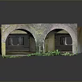 Ancient Weathered Stone Structure With Two Arches And Green Plants At Base 3d model