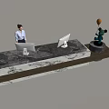 Modern Reception Desk With Marble Countertop Computers Staff Plant Balloon Decoration And Lighting Strip
