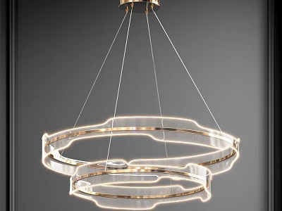 Elegant Modern Chandelier With Double Circular Glass Rings And Gold Accents Illuminated 3d model