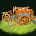Vintage Wooden Tricycle Cart With Red Seat Green Cloth And Bucket On Grassy Ground
