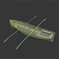 3D Rendered White Small Boat With Two Oars On Dark Background