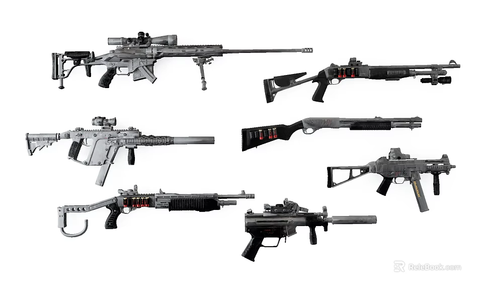 Different Types Of Modern Weapons Including Sniper Rifles Assault Rifles And Shotguns 3d model 