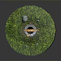 Floating Island With Lush Green Grass Water Well And Wooden Bucket