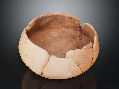 Ancient Cracked Clay Bowl With Textured Surface And Brown Beige Color On Dark Background 3d model