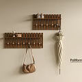 Wooden Wall Mounted Hook Rack For Entryway With Hanging Bag Umbrella And Small Items