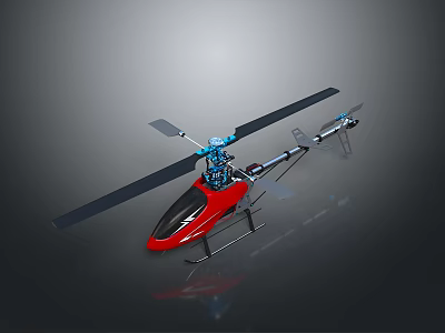 Red And Blue Helicopter Model With Rotors Landing Gear And Modern Design 3d model
