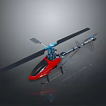 Red And Blue Helicopter Model With Rotors Landing Gear And Modern Design