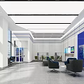 Modern Service Hall Interior With Digital Screens Service Counters And Waiting Seats