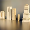 European Architectural Models Featuring Classical Towers And Ornate Stone Facades