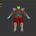 3D Character Model In Red Uniform With Silver Shoulder Armor Knee Pads And Yellow Belt