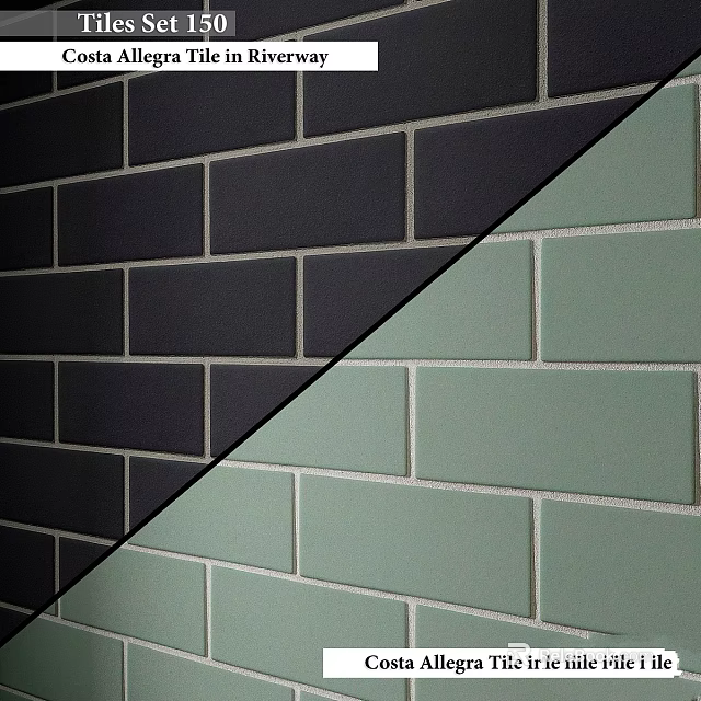 Dark Gray And Light Green Tiled Wall Design For Modern Interior Decor 3d model