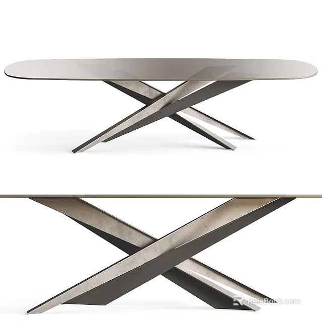 Modern Minimalist Dining Table With Crossed Metal Legs And Sleek Smooth Surface Design 3d model 