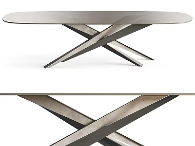 Modern Minimalist Dining Table With Crossed Metal Legs And Sleek Smooth Surface Design 3d model
