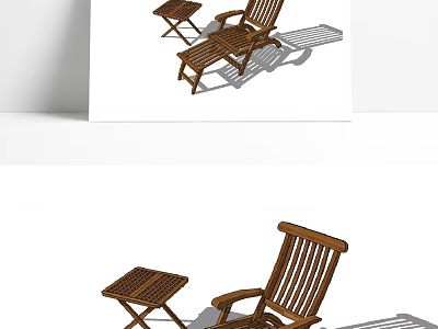 Comfortable Wooden Outdoor Lounge Chair With Side Table For Garden Relaxation 3d model