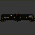 Black Rail Tank Car with Metal Ladder Yellow Marker and Text Labels
